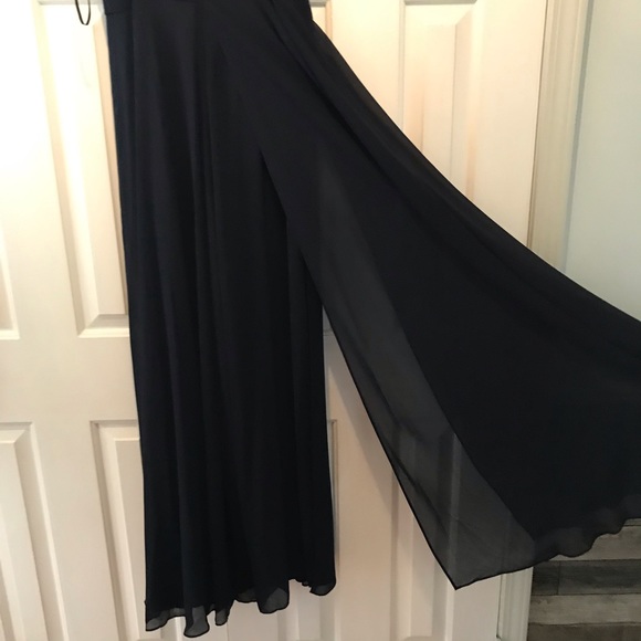 Navy blue formal Jumpsuit with chiffon overlay - Picture 7 of 8